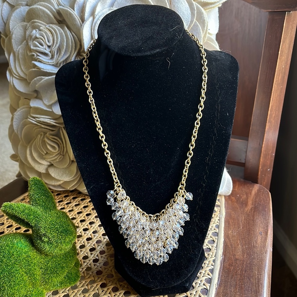 J Crew Factory gold toned necklace with dangling crystals.